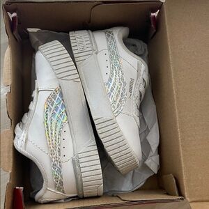 Puma White Sneakers with Rainbow Florescent Design